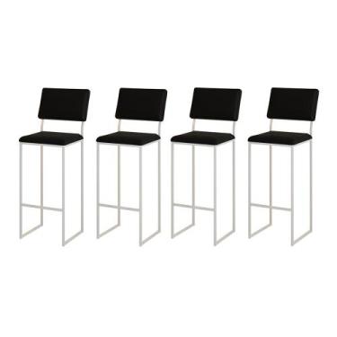 Imagem de Kit 4 Banquetas com Encosto Industrial e Moderna Nina Branco e materia