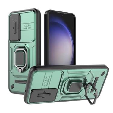 Imagem de SORAKA Capa para Samsung Galaxy S23 5G com suporte de anel e capa deslizante para câmera Samsung Galaxy S23 5G Capa com placa de metal para suporte magnético de carro capa protetora de camada dupla em