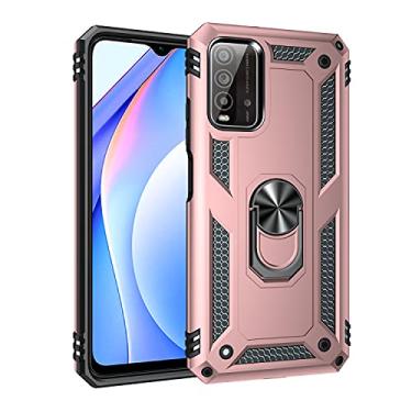 Imagem de SORAKA Capa para Xiaomi Poco M3 com suporte de anel capa protetora Xiaomi Poco M3 capa traseira de policarbonato rígido com placa de metal para suporte magnético de telefone carro ouro rosa