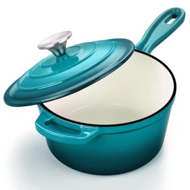 Imagem de Panela de molho de 3 litros com tampa, panela Leonyo de ferro fundido esmaltado, panela grande de ferro fundido para cozinha de forno holandês para todos os cooktops, cozinhar macarrão, sopa, leite