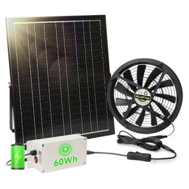 Imagem de Ventiladores alimentados por energia solar com bateria reserva de 20000 mAh para trabalho dia e noite, 42 W 24,9 cm exaustor solar para galinheiro galinheiro estufa casa de cachorro, ventilador de
