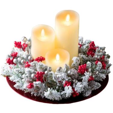 Imagem de Anéis de vela de Natal, guirlanda, artificial, vermelho, pinheiro, agulha, guirlanda, mesa, suporte de vela, decoração de janela de parede, decoração de mesa para Natal, Ano Novo, festa de casamento