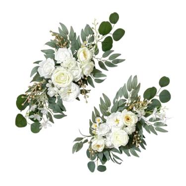 Imagem de Ｂｅｓｇａ Arco de casamento artificial com flores, arranjo floral, decoração de fundo para janela de placa de boas-vindas, Branco