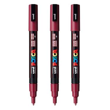 Imagem de posca Marcadores de tinta à base de água PC-3M, ponta fina reversível (0,9-1,3 mm), vinho tinto, 3 unidades