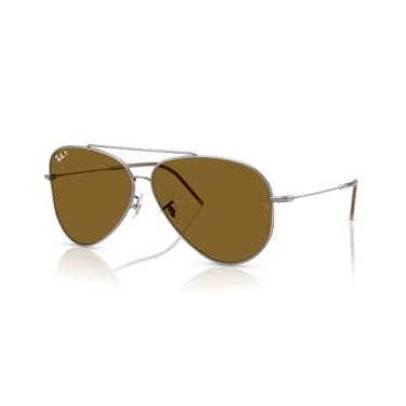 Imagem de Óculos de Sol Ray-Ban Polarizado Aviator Reverse 0RBR0101S 004/83 Tam 59 / Chumbo - Lentes Marrom