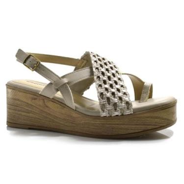 Imagem de Sandália Anabela Feminina Crochê MF492 - Mississipi, Bege, 37