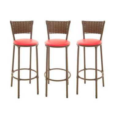 Imagem de KIT 3 Banquetas Alta Encapada Junco ARGILA Area de Lazer Cozinha Balcã