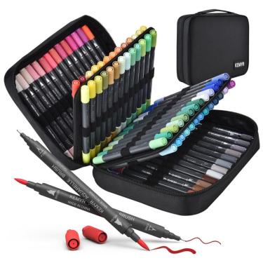 Imagem de Conjunto de Canetas Artisticas 80 Cores com Ponta Fina e Ponta de Pincel para Crianças e Adultos, KEMYR