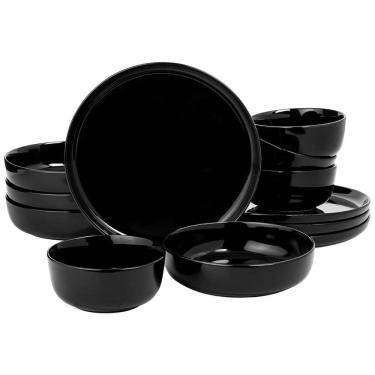 Imagem de Aparelho de Jantar com 12 Peças de Porcelana Ideal para 4 Pessoas, Gibson Home Oslo, Preto