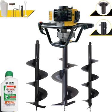 Imagem de Trado Motorizado Lynus PSL517 À Gasolina 2T 52cc 1,8HP 9.000rpm Perfurador de Solo Profissional Com Brocas 80x20cm 80x25cm 80x30cm + ÓLEO STIHL 2T