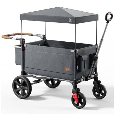 Imagem de Carrinho de Passeio Vagão para 2 Crianças com Guiador Ajustável e Bolsos, Ever Advanced, Cinza