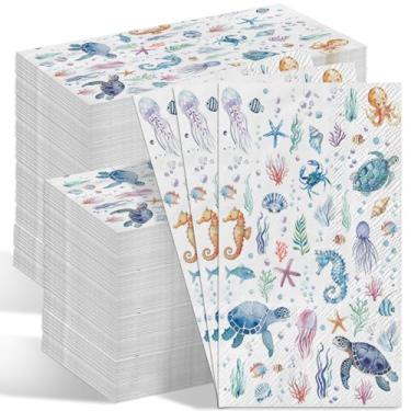 Imagem de 200 guardanapos de papel descartáveis de tartaruga marinha toalhas de mão decorativas de verão oceano para banheiro, guardanapos descartáveis para convidados para casamento, festa de aniversário, chá