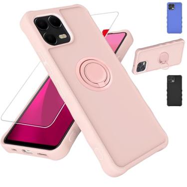 Imagem de jioeuinly Capa para celular T-Mobile Revvl 8 Pro compatível com Revvl 8 Pro [com protetor de tela de vidro temperado][ super proteção de 2 mm [suporte de anel] Rosa