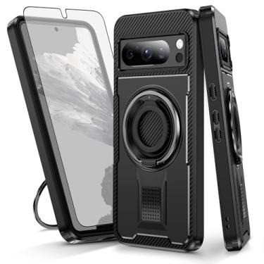 Imagem de Asuwish Capa de celular para Google Pixel 8 Pro 5G com protetor de tela de vidro temperado e suporte de anel à prova de choque com suporte protetor de celular acessórios para celular Pixel8Pro Pixel8