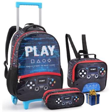 Imagem de Kit Escolar Mochila de Rodinha com Lancheira e Estojo Gamer Menino - L