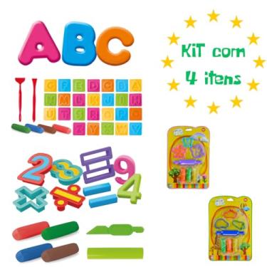 Imagem de Kit Educativo ABC com Letras Números e Massinha de Modelar Colorido 4 Peças