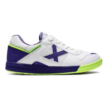 Imagem de Chuteira Futsal Munich Continental V2 Masculina, Branco, Roxo, 39
