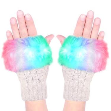 Imagem de Luvas de malha sem dedos Glow Blink Fur Luwint LED para festa