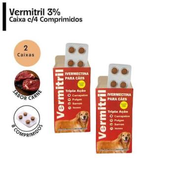 Imagem de Vermitril Tripla Ação Anti Pulgas Parasitas Caes de 7-15kg, 2 Cartela 