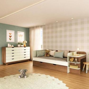 Imagem de Quarto Infantil Cama de Solteiro 3 em 1 e Cômoda 10 Gavetas em MDF Pre