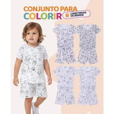 Imagem de Kit 2 conjuntos Pijamas de Colorir infantil Menino bebê Lavável com Ca