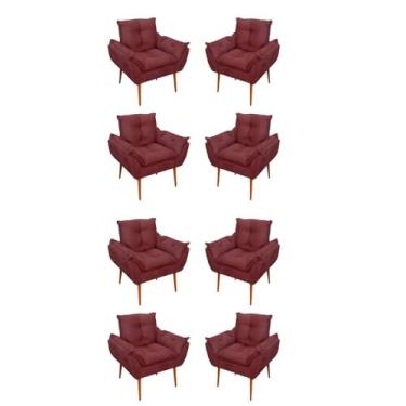 Imagem de Kit 08 Poltronas Opala Decorativas Sala de Estar Suede Cor:marsala