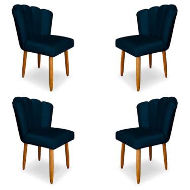 Imagem de Kit 4 Cadeiras de Jantar Pétala Estofada Pés Palito Veludo Azul Marinho - Montanaris Decor