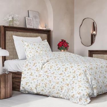 Imagem de Conjunto de capa de edredom de Natal tamanho solteiro - capa de edredom solteiro extra macia com 2 fronhas - Roupa de cama de Natal com fechos de zíper e laços - Conjunto de cama confortável