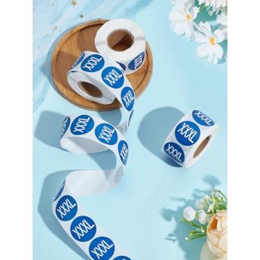 Imagem de 1500 peças de etiquetas adesivas de tamanho de lothing, adesivos autoadesivos de papel revestido, azul real redondo com palavra XXG, adesivo de ponto circular para cartões, caixas de presente, sacos