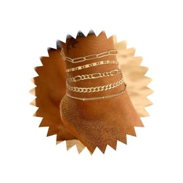 Imagem de Tornozeleiras femininas, banhado a ouro 14, impermeável, leve, com elos cubanos, corrente fígaro, conjunto de tornozeleiras douradas, joias femininas modernas, One Size, Cobre, Sem Pedra Preciosa