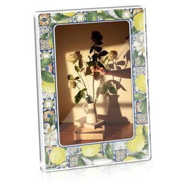 Imagem de Moldura de acrílico floral, porta-retratos de acrílico com estampa floral para exibição de mesa, 10 x 15 cm, presentes para mulheres, meninas, mãe, irmã, filha