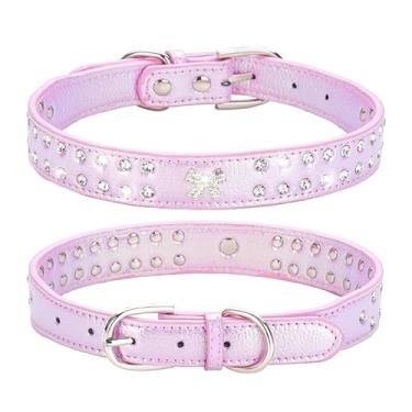 Imagem de Coleira de cachorro roxa com strass, coleira de gatinho de couro bonito com glitter joias brilhantes diamante menina filhote coleira para filhotes de cachorro PP pequeno médio animal de estimação