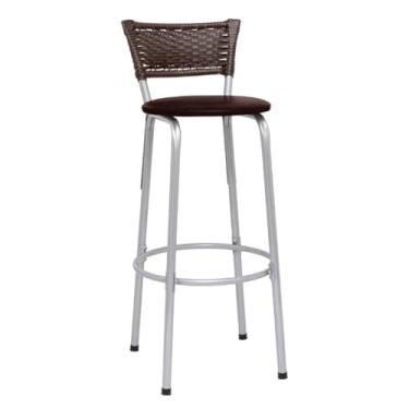Imagem de Banqueta Alta Junco Argila Estrutura Prata 70cm Para Balcão Ilha Bancada Cozinha Bar Bistrô Americano - Itagold (Assento Marrom Claro)