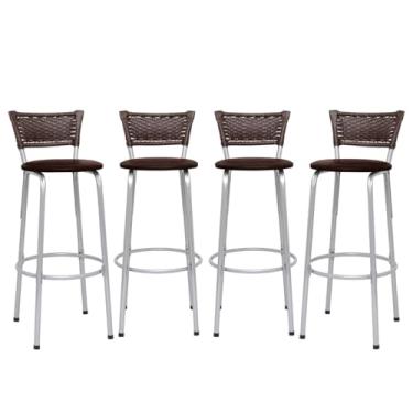 Imagem de Kit 4 Banquetas Alta Junco Argila Estrutura Prata 70cm Para Balcão Ilha Bancada Cozinha Bar Bistrô Americano - Itagold (Assento Marrom Claro)