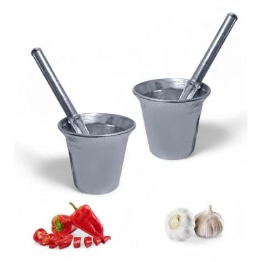 Imagem de Kit 02 Pilão Almofariz Socador Alho Tempero Alumínio Fundido