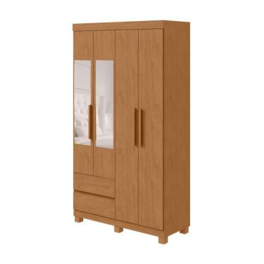 Imagem de Guarda-Roupa Casal com Espelho Zeus com Pés 4 Portas 2 Gavetas Amêndoa
