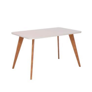 Imagem de Mesa de Jantar Retangular com Tampo de Vidro Acerola Off White e Madeira 130 cm