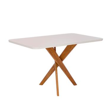 Imagem de Mesa de Jantar Retangular com Tampo de Vidro Cacau Off White e Madeira 130 cm