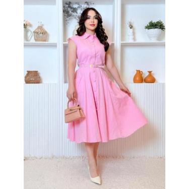 Imagem de Vestido Feminino Midi com Botão Verão Casual Elegante Moderno - Fashio