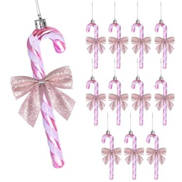 Imagem de phnydreg 12 peças de enfeites de bengala de doces de Natal com laços de glitter para decoração de mesa de guirlanda de escadas de árvores, meias