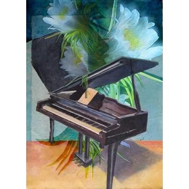 Imagem de Quadro com Piano e Flores - Óleo Sobre Tela