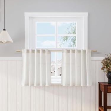 Imagem de Nanspring Cortinas de linho natural para janelas de cozinha sobre a pia - Cortinas de café semitransparentes com aba traseira e bolso para varão Cortina de armário leve rústica texturizada para