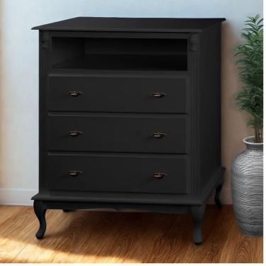 Imagem de Cômoda Para Quarto Com 4 Gavetas E Pés Luiz Xv - Preto Laca