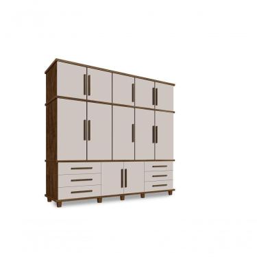 Imagem de Guarda Roupa Londres Triplex Grande 5 Portas 6 Gavetas Com Maleiro Luapa Móveis Cor:malbec-off White