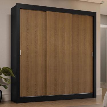 Imagem de Guarda-Roupa Casal 3 Portas Correr Preto/Rustic