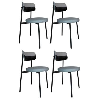 Imagem de Cadeira De Jantar Estofada Kit 4 Nyka M25 Linho Cinza Cl-preto - Mpozenato