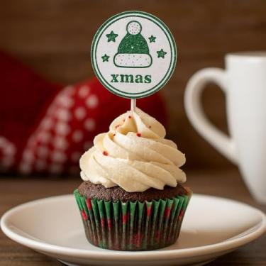 Imagem de 12 Pack Christmas Cupcake Toppers Set, Holiday Cake Decorations Picks for Party Desserts and Festive Table Decor (Color 01)