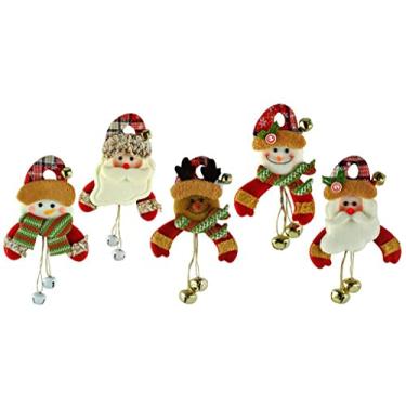 Imagem de Kit Pelúcia Guizo Natal Rena,Papai Noel,Boneco Neve 17cm 5Pç