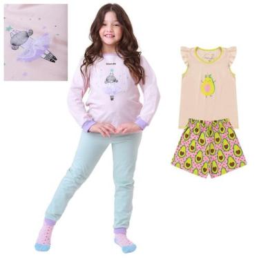 Imagem de  KIT PRONTO 2 Pijamas Infantis Menina 1 ao 10 anos 100% Algodão DETALH