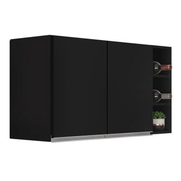 Imagem de Armário De Cozinha Aéreo Califórnia 80cm E Nicho Garrafeiro 20cm Riad Preto - Lumil